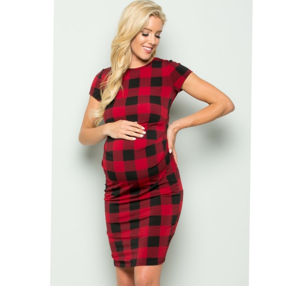 Buffalo Plaid Maternity Bodycon Mama Dress